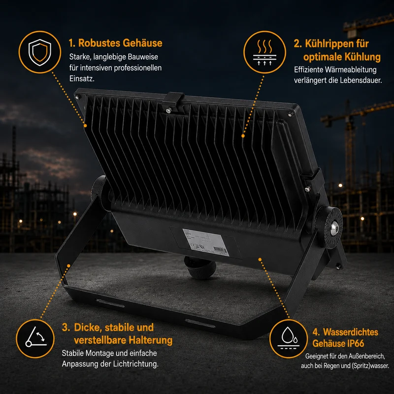LED Baustrahler | 30/40/50W Switch | 7.000 lm | 3000K/4000K/5700K CC-Switch | IP66 | Neigbar | Schwarz | Aurus