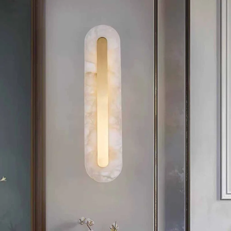Oval Wall Light Minimalist Marble Brass LED