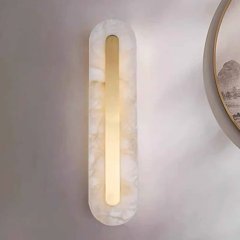 Oval Wall Light Minimalist Marble Brass LED