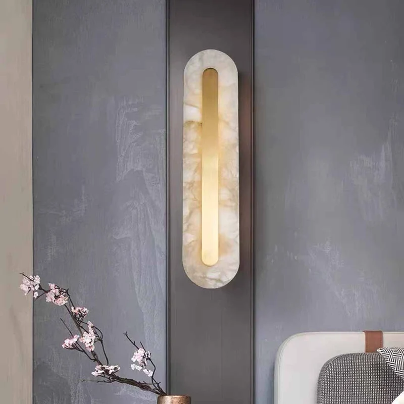 Oval Wall Light Minimalist Marble Brass LED