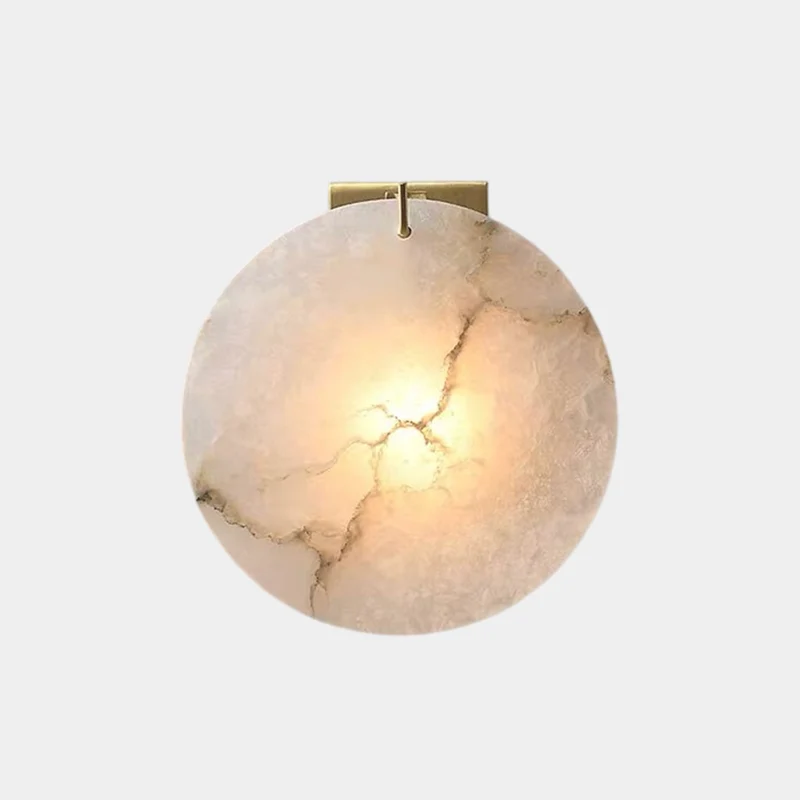 Round Alabaster Wall Sconce with Brass Backplate