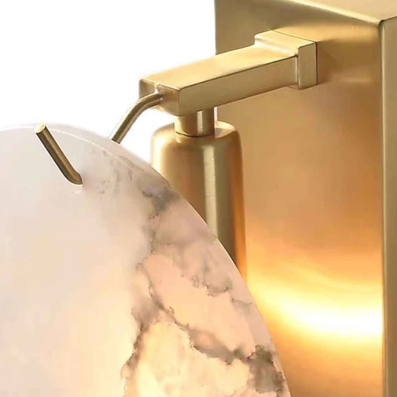 Round Alabaster Wall Sconce with Brass Backplate