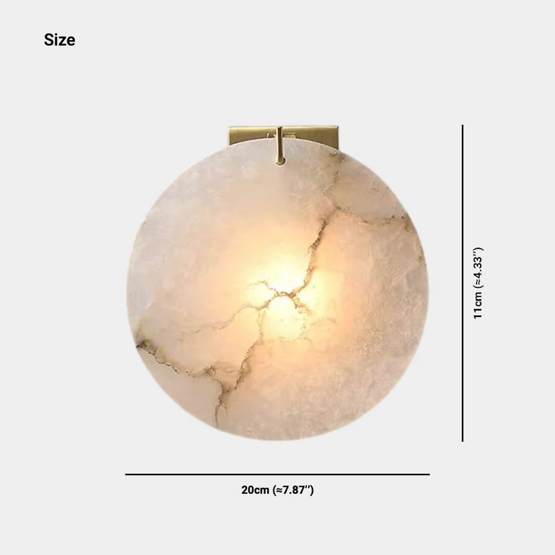 Round Alabaster Wall Sconce with Brass Backplate