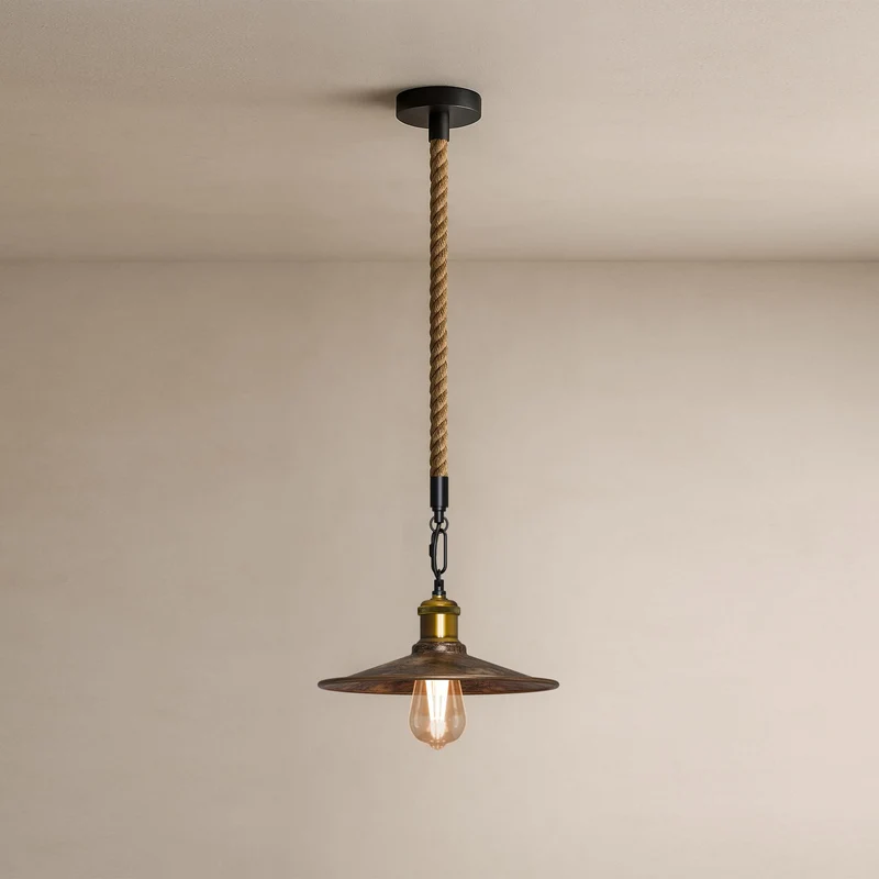 Vintage Hanfwerk Pendelleuchte | Industrie Bauernhaus Tau-Hängelampe E27~4103