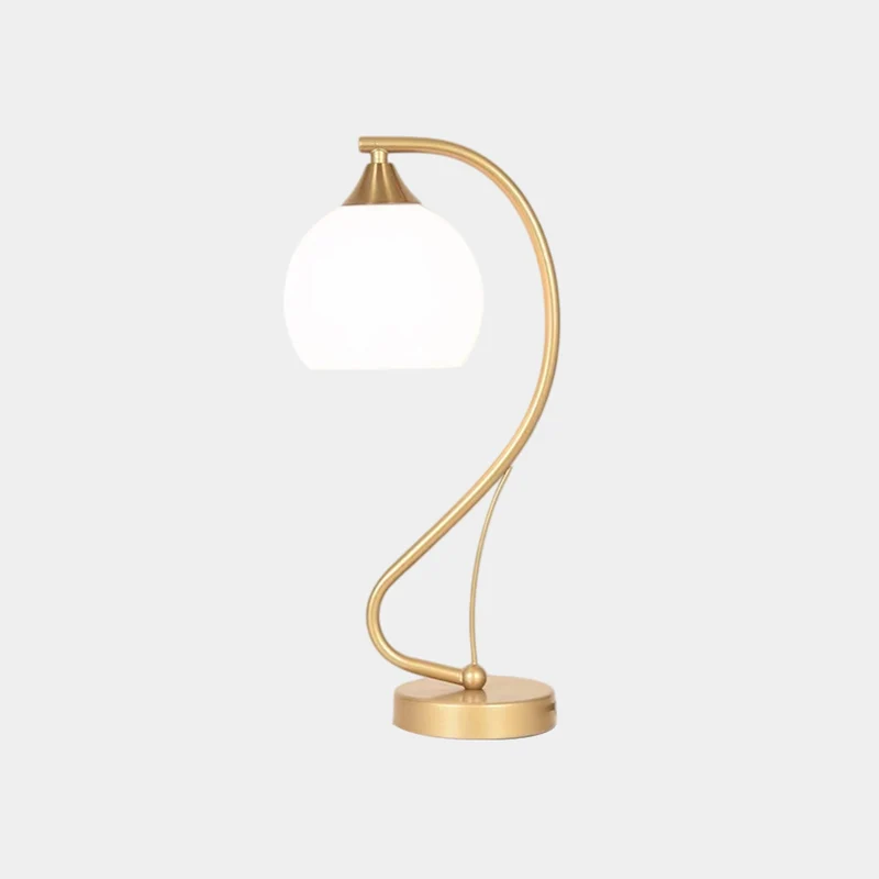 Curved Table Lamp with Glass Shade, Black / Gold