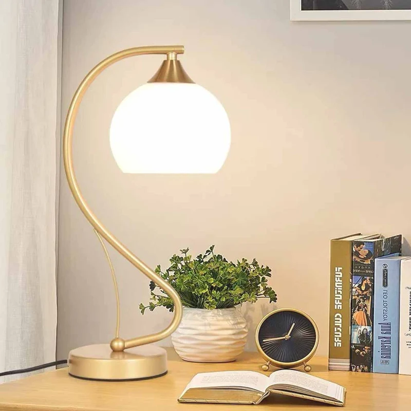 Curved Table Lamp with Glass Shade, Black / Gold