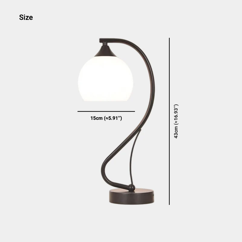 Curved Table Lamp with Glass Shade, Black / Gold