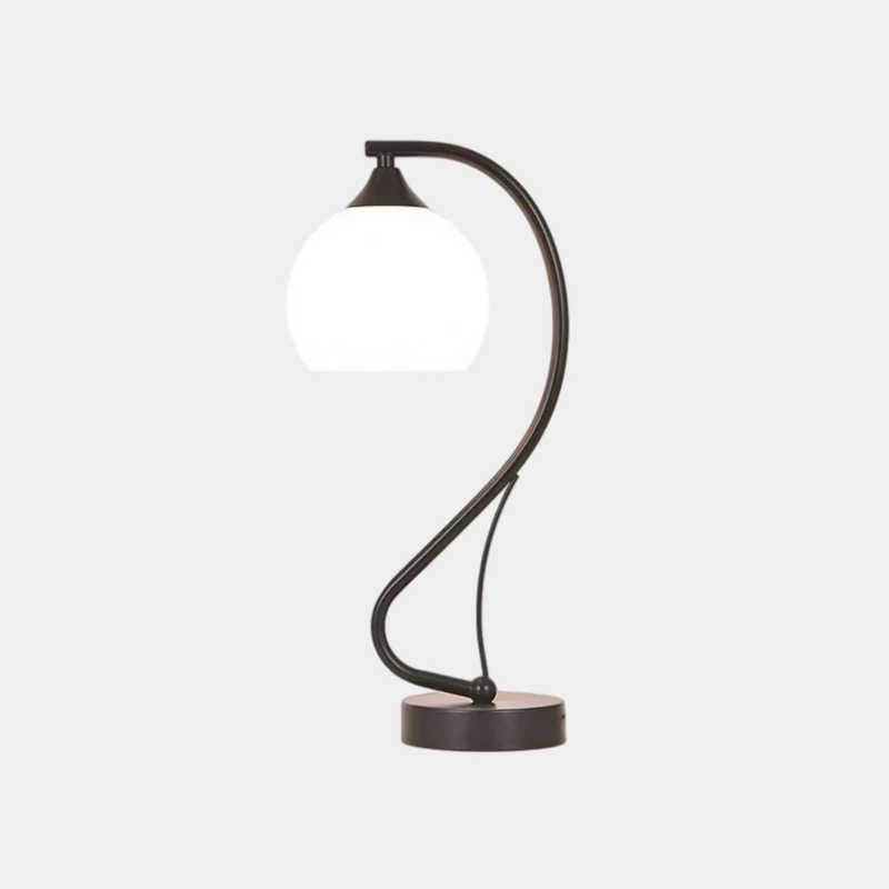 Curved Table Lamp with Glass Shade, Black / Gold
