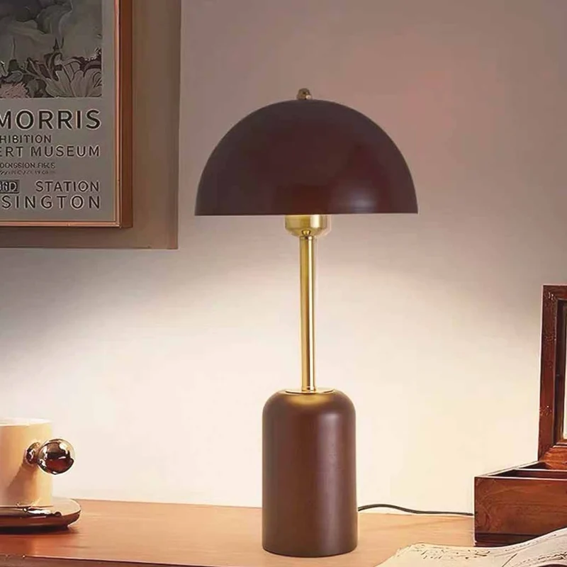 Dome Shade Table Lamp Retro Wood Base