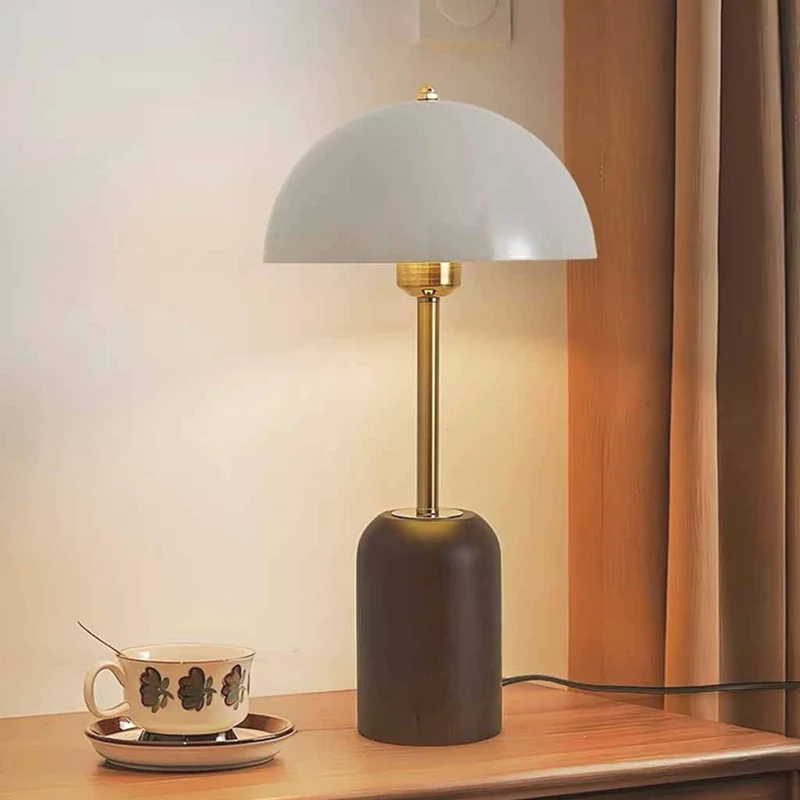Dome Shade Table Lamp Retro Wood Base