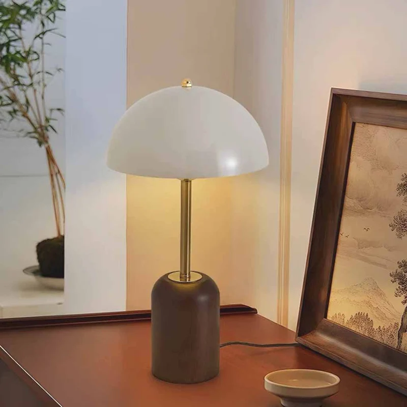 Dome Shade Table Lamp Retro Wood Base