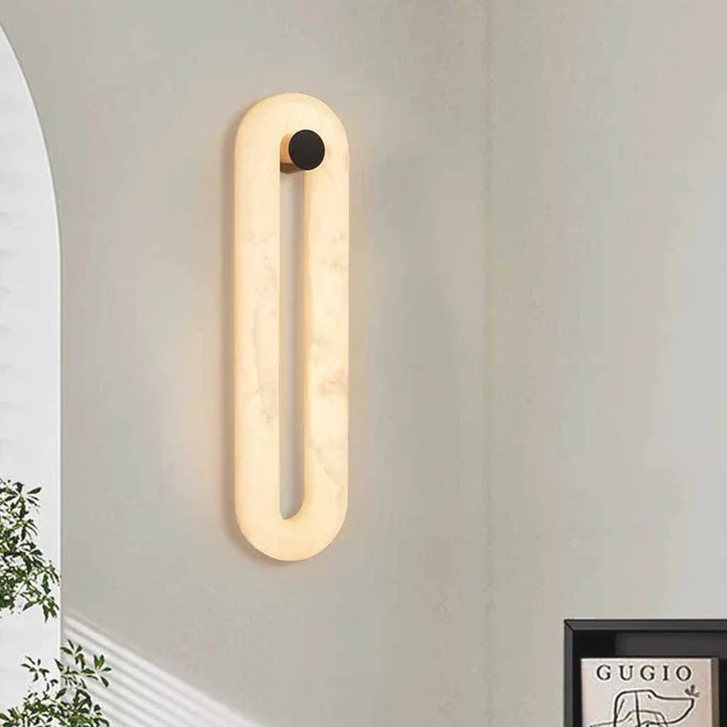 Oval Wall Sconce Light Minimalist Alabaster LED