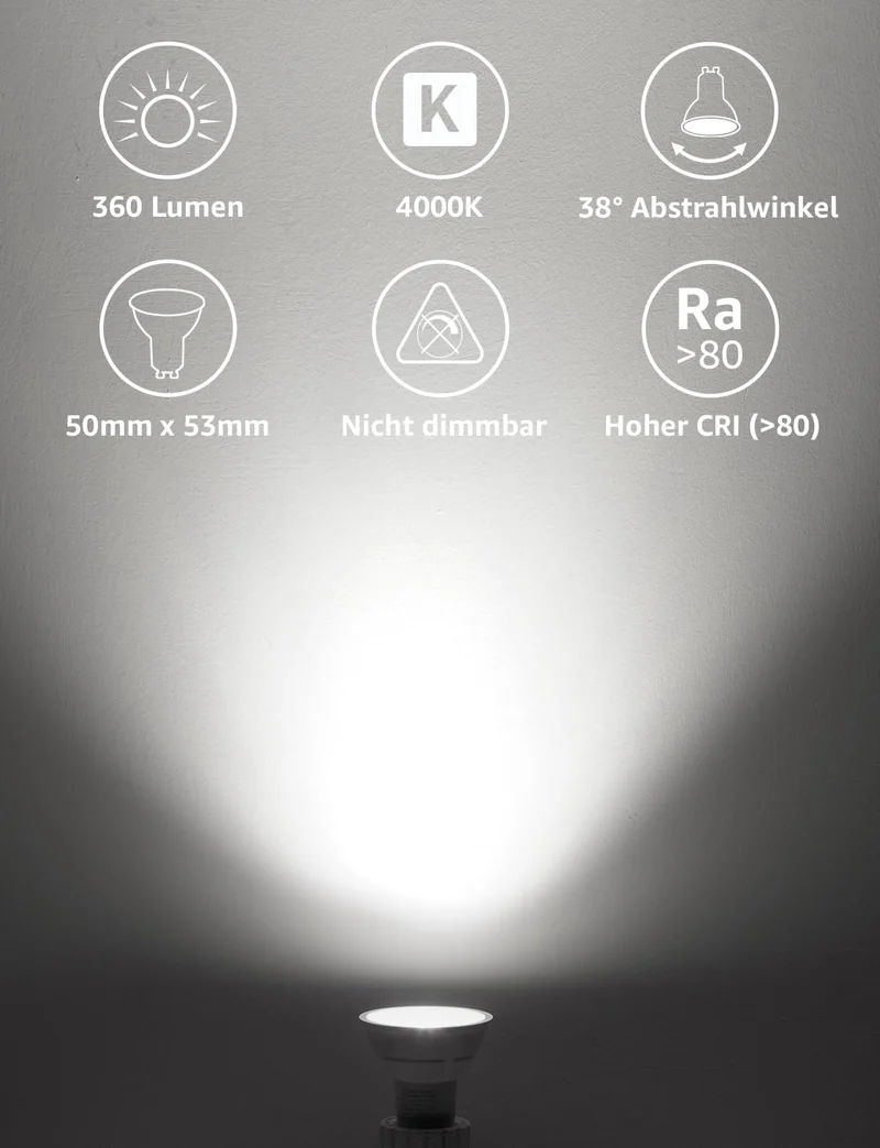 Lepro GU10 LED Neutralweiß 2W Lampe, 4000K, 360 Lumen, 38° Abstrahlwinkel, Nicht dimmbar Reflektorlampe, Energiesparendes GU10 LED Leuchtmittel für Wohnzimmer, Küche, Schlafzimmer, 4 Stück