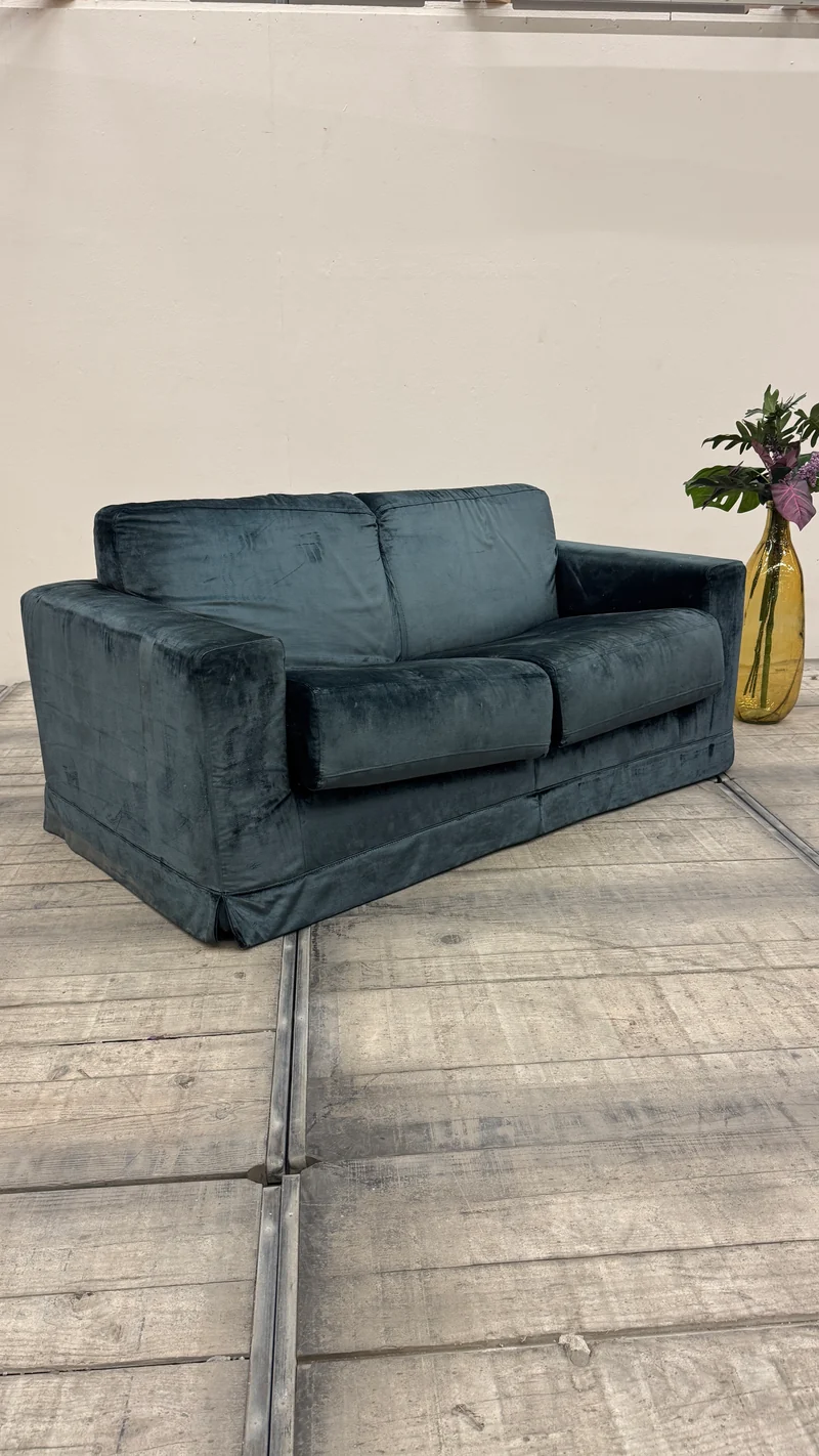 Schlafsofa Ausziehsofa 2-Sitzer Samt Petrol / Blau-Grün Couch Schlafcouch Gebraucht