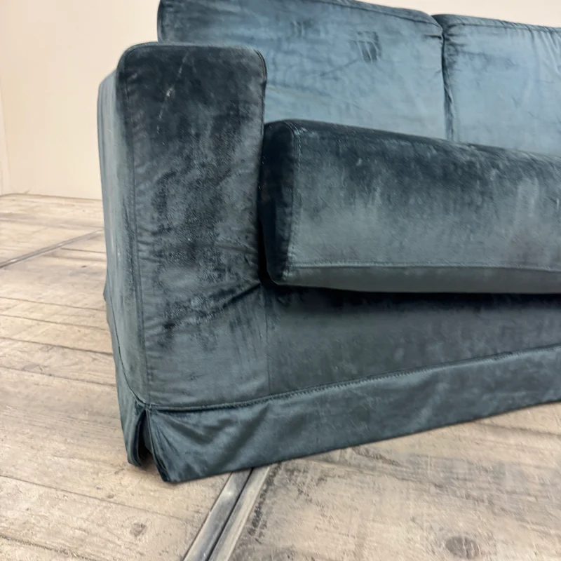 Schlafsofa Ausziehsofa 2-Sitzer Samt Petrol / Blau-Grün Couch Schlafcouch Gebraucht