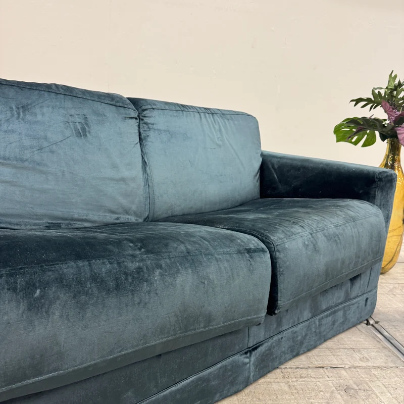 Schlafsofa Ausziehsofa 2-Sitzer Samt Petrol / Blau-Grün Couch Schlafcouch Gebraucht
