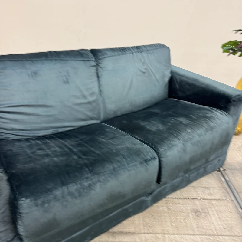 Schlafsofa Ausziehsofa 2-Sitzer Samt Petrol / Blau-Grün Couch Schlafcouch Gebraucht