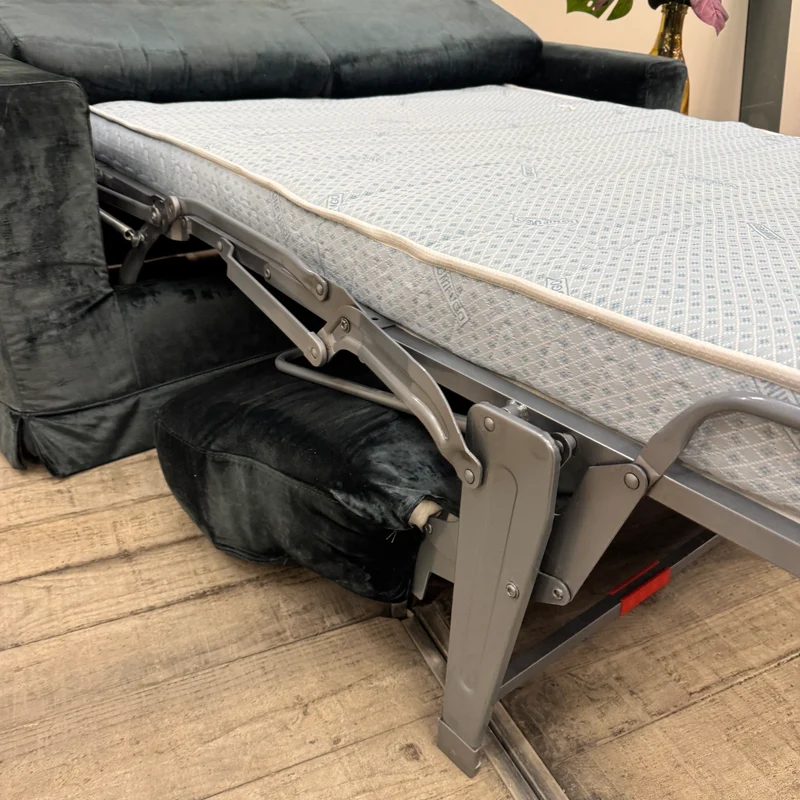 Schlafsofa Ausziehsofa 2-Sitzer Samt Petrol / Blau-Grün Couch Schlafcouch Gebraucht