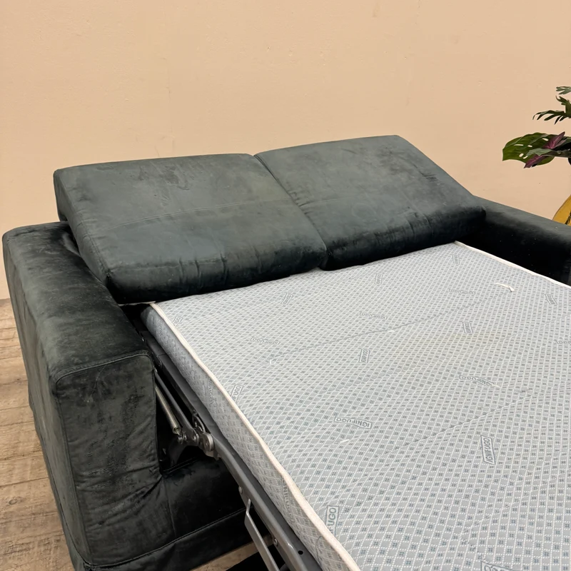 Schlafsofa Ausziehsofa 2-Sitzer Samt Petrol / Blau-Grün Couch Schlafcouch Gebraucht