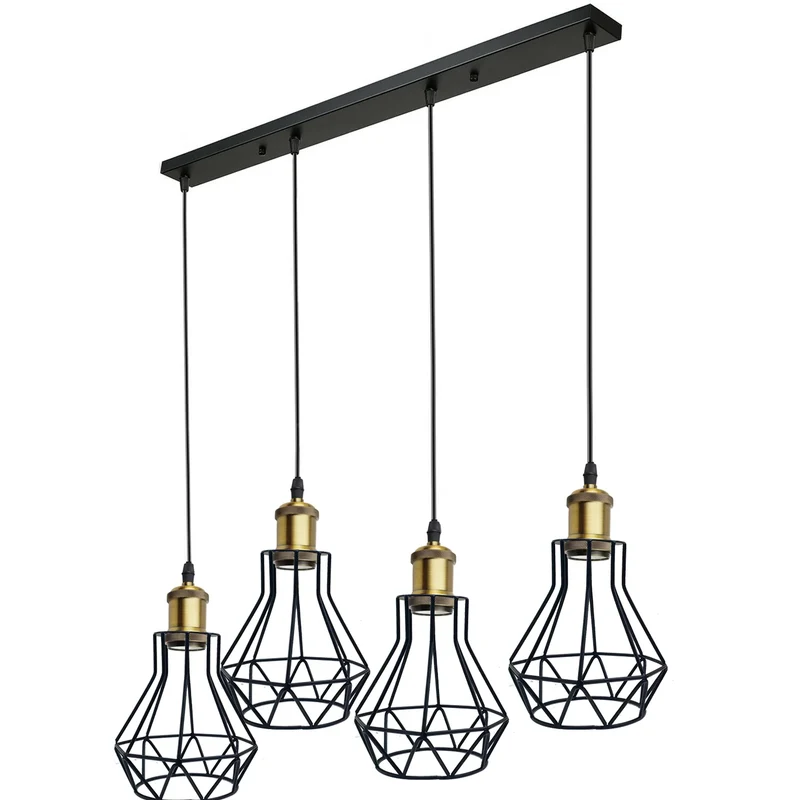 Retro Industrie Pendelleuchte Schwarz – Vintage Drahtkäfig Hängelampe~4141