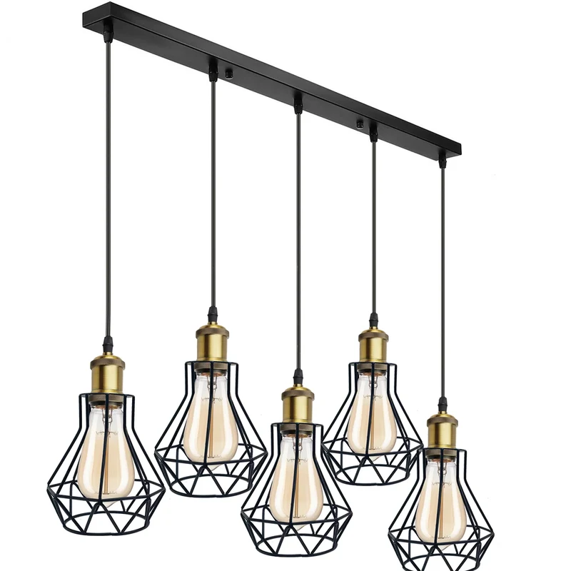 Retro Industrie Pendelleuchte Schwarz – Vintage Drahtkäfig Hängelampe~4141