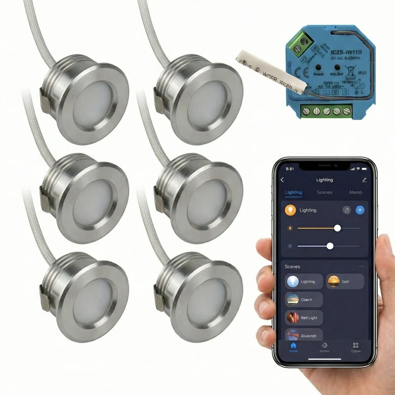 6x | Intelligente Veranda-Einbaustrahler silber | 1,5 Watt | Komplettset | Zigbee | Hue-kompatibel