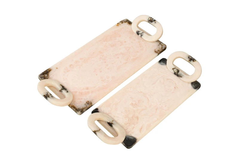 Casa Padrino Luxus Tabletts 2er Set Schwarz / Beige - Deko Tabletts aus transluzentem Kunstharz in Schwarz und Creme - Luxus Deko Accessoires