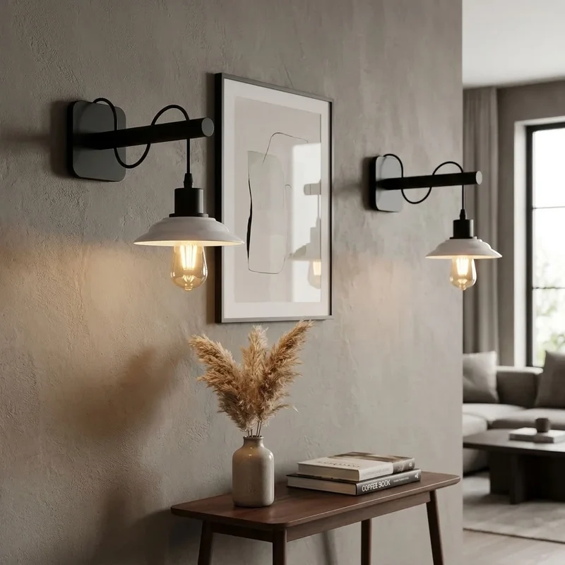 Moderne Wandleuchte Schwarz Weiß | E27 Industrial Flur Wandlampe als Set~4118