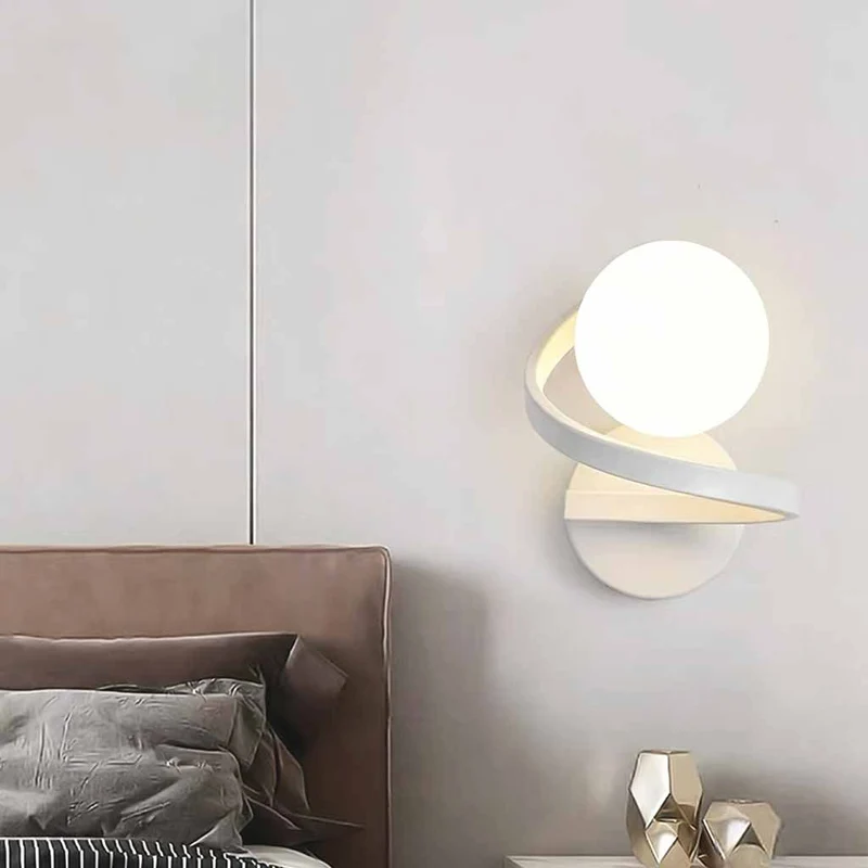 Glass Ball Wall Light Small Spiral Globe Indoor, White