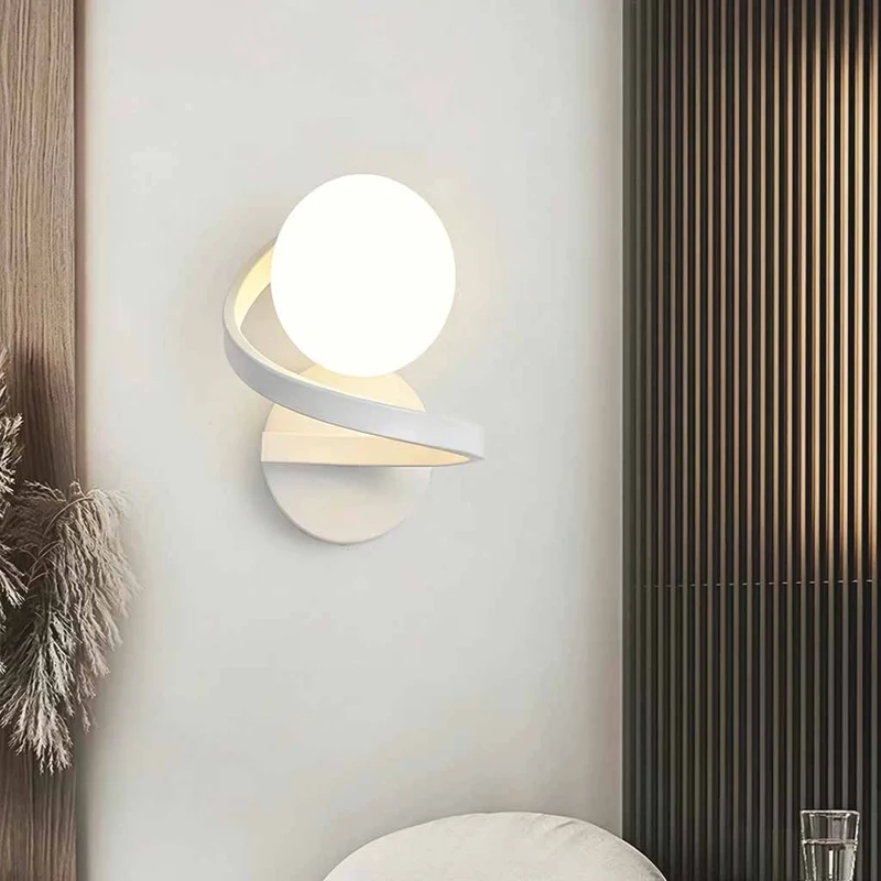 Glass Ball Wall Light Small Spiral Globe Indoor, White