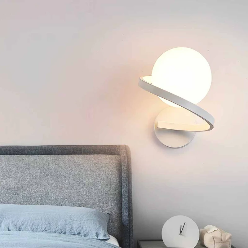 Glass Ball Wall Light Small Spiral Globe Indoor, White