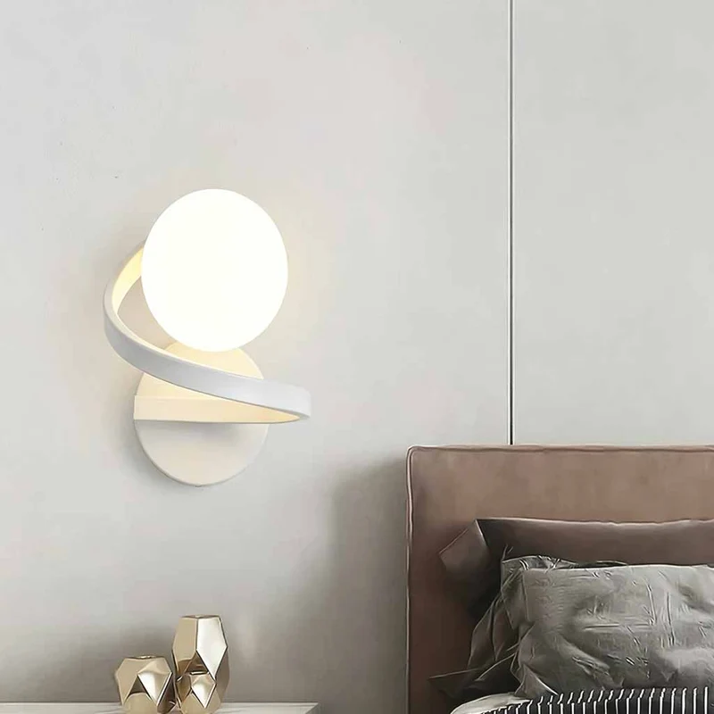 Glass Ball Wall Light Small Spiral Globe Indoor, White
