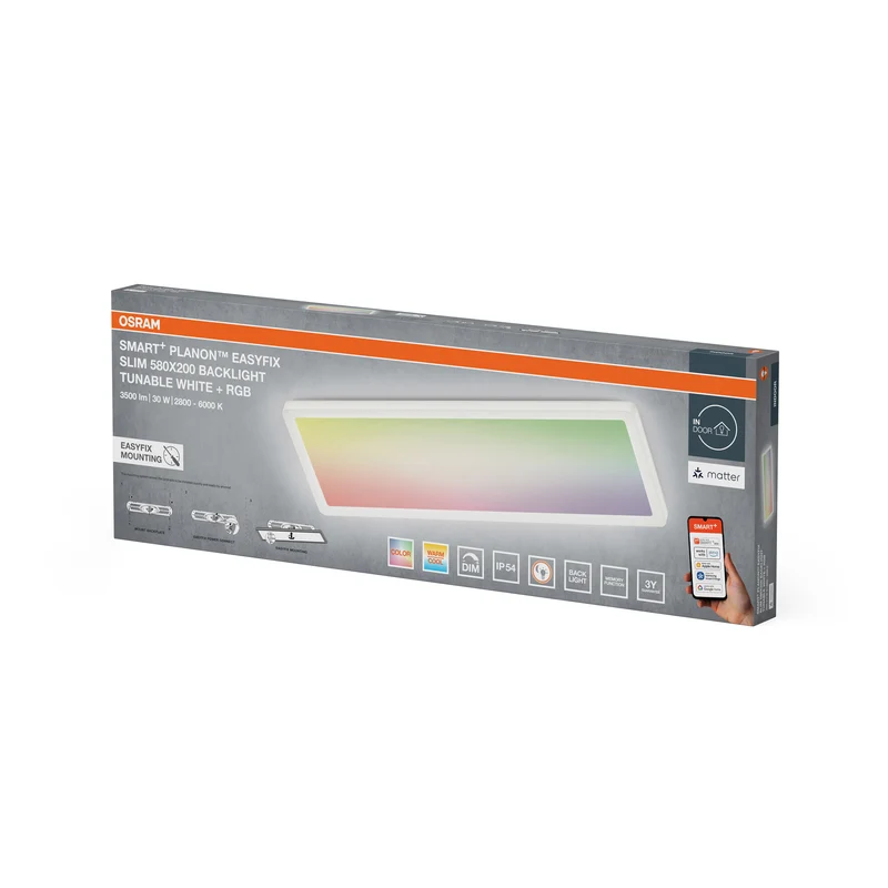 OSRAM Matter SMART+ PLANON SLIM EASYFIX LED Panel Backlight Deckenleuchte 58X20cm RGBTW DIM IP54, weiß