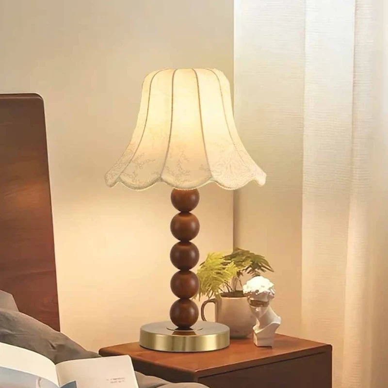 Fabric Shade Table Lamp Decorative Wood Bead