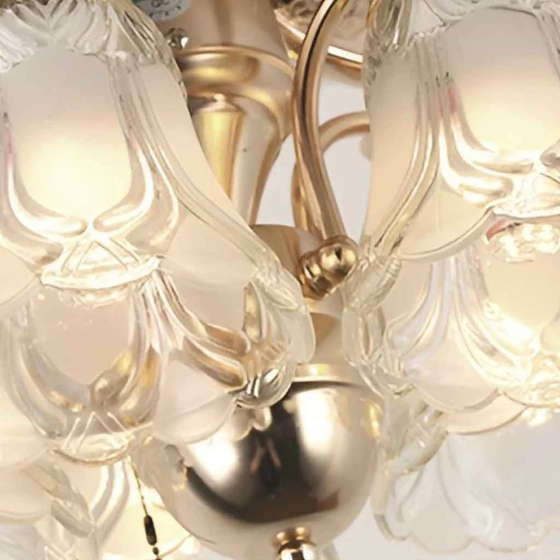 Vintage Semi Flush Gold Ceiling Fan with Light, 4 Blades