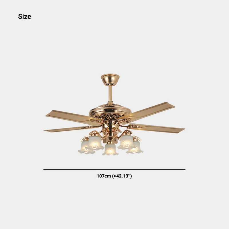 Vintage Semi Flush Gold Ceiling Fan with Light, 4 Blades