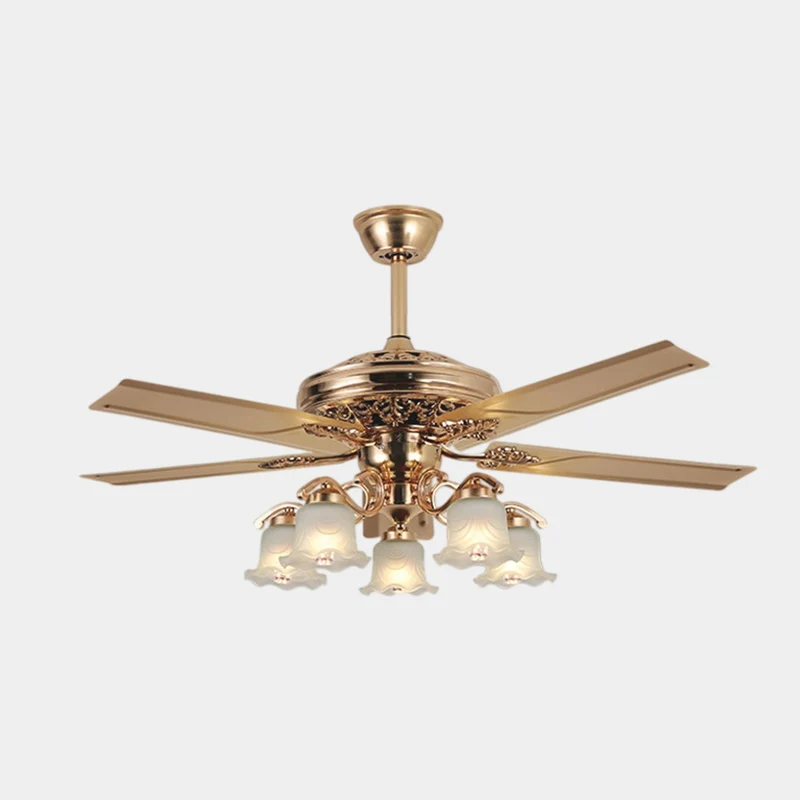 Vintage Semi Flush Gold Ceiling Fan with Light, 4 Blades