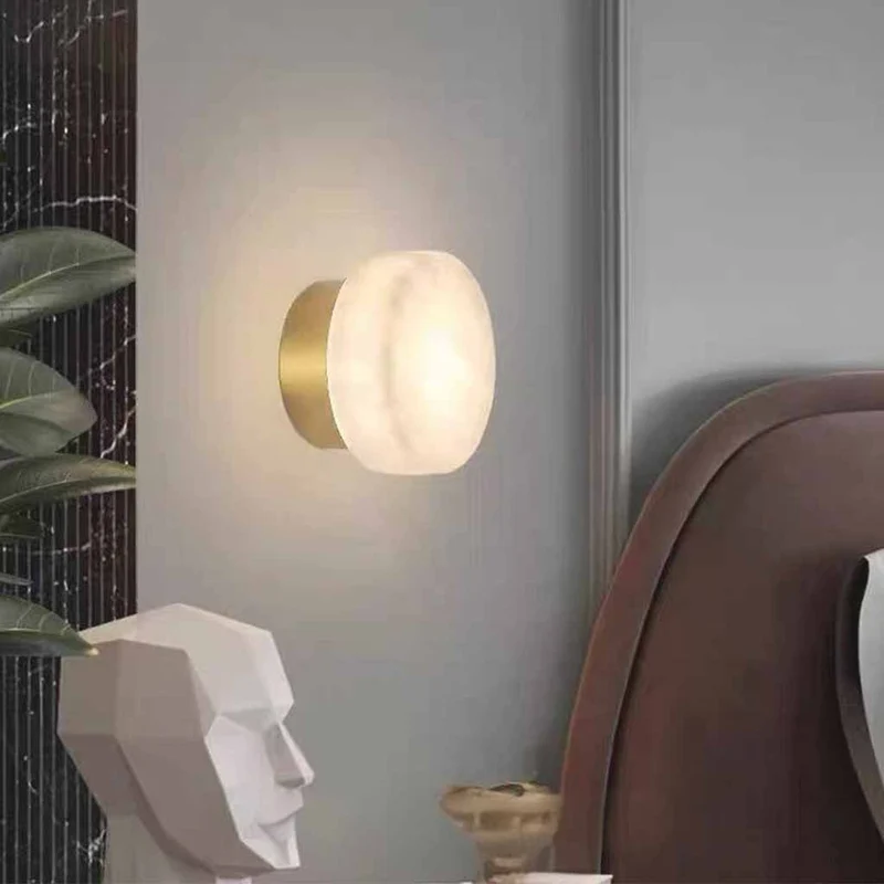 Cylindrical Wall Light Marble Alabaster, Black / Gold