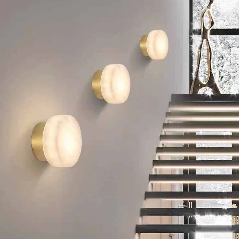 Cylindrical Wall Light Marble Alabaster, Black / Gold
