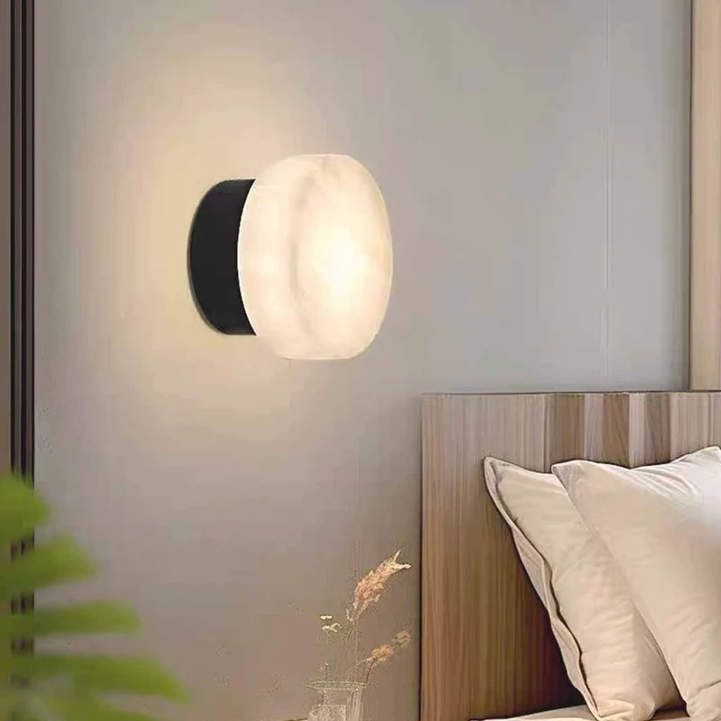 Cylindrical Wall Light Marble Alabaster, Black / Gold