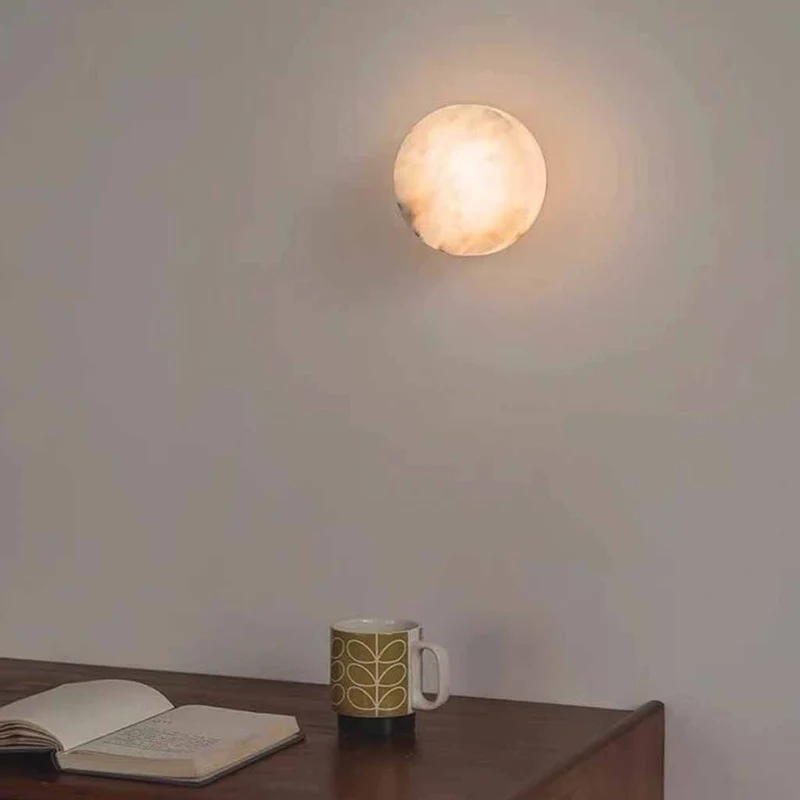 Cylindrical Wall Light Marble Alabaster, Black / Gold