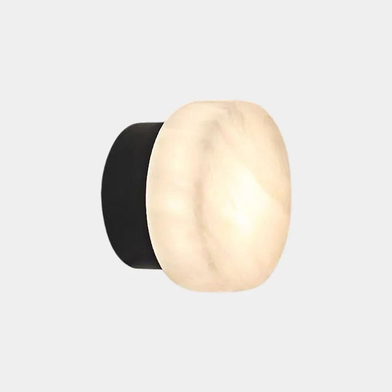 Cylindrical Wall Light Marble Alabaster, Black / Gold