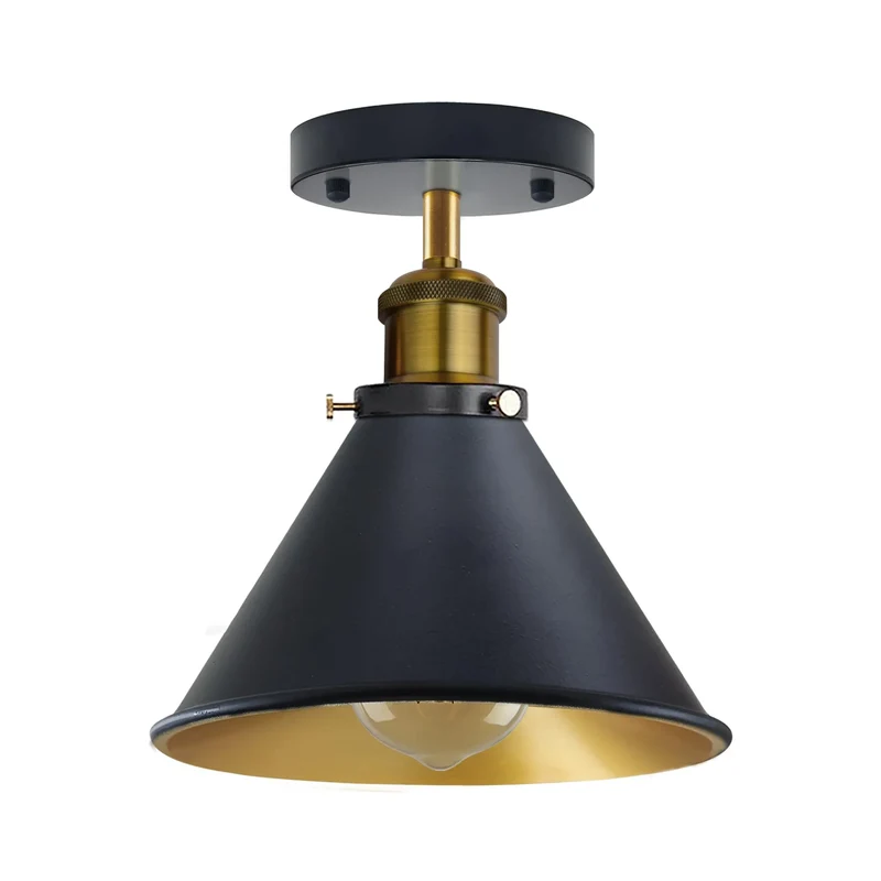 Industrie Deckenleuchte Schwarz Gold E27 | Retro Bartheke Lampe (1-3 Set)~4088