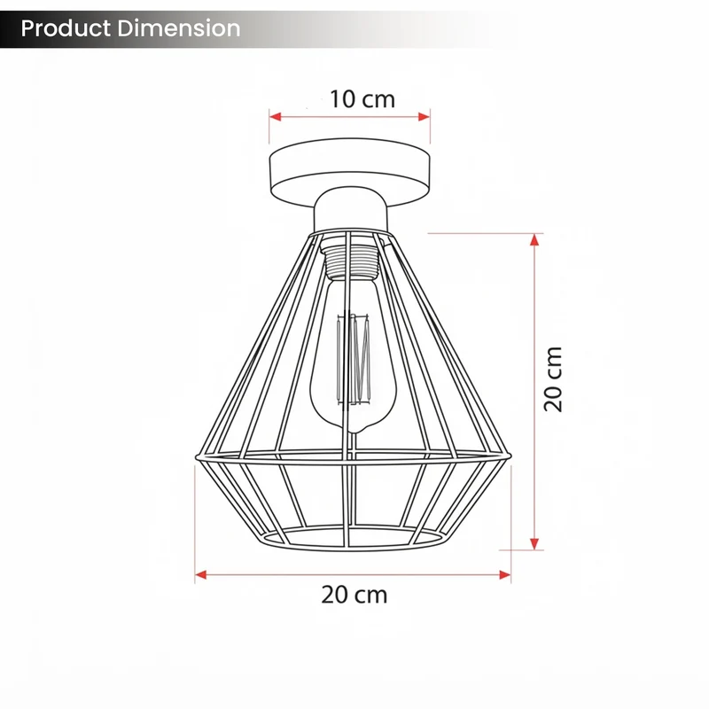 Unterputz Deckenleuchte Käfig – Vintage Industrie Diamantlampe | Schwarz | E27 ~4098