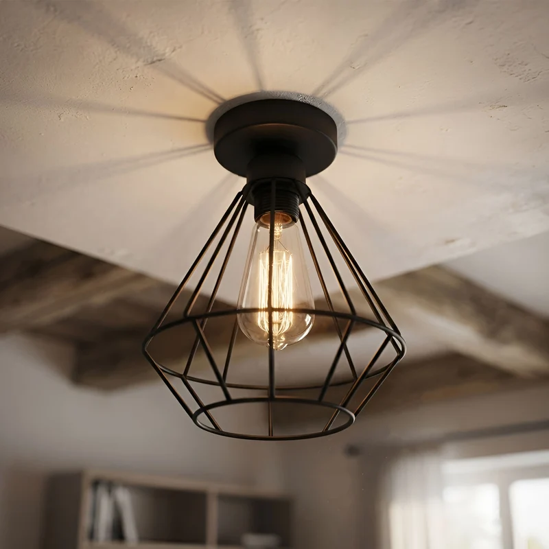 Unterputz Deckenleuchte Käfig – Vintage Industrie Diamantlampe | Schwarz | E27 ~4098