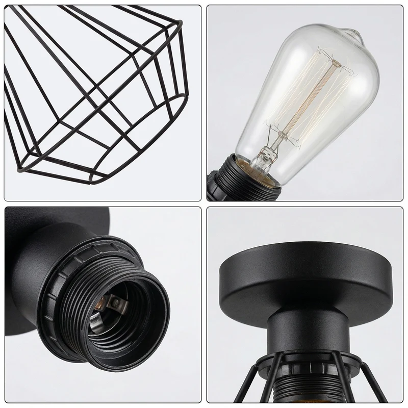 Unterputz Deckenleuchte Käfig – Vintage Industrie Diamantlampe | Schwarz | E27 ~4098