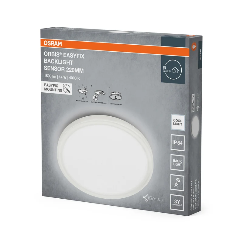 OSRAM ORBIS EASYFIX LED Backlight Deckenleuchte 22cm 14W Kaltweiß IP54 Sensor, weiß