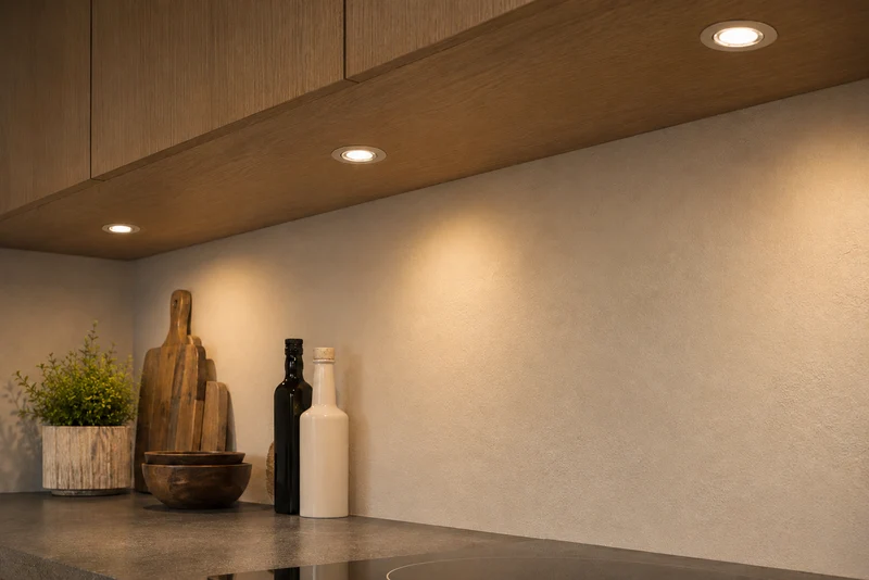 10x Baston LED Einbaustrahler Küche Ø55mm | dimmbare Küchenbeleuchtung | Unterbauleuchte Küche & Schrankbeleuchtung | 2700K | inkl. Fernbedienung | 3W | Silber