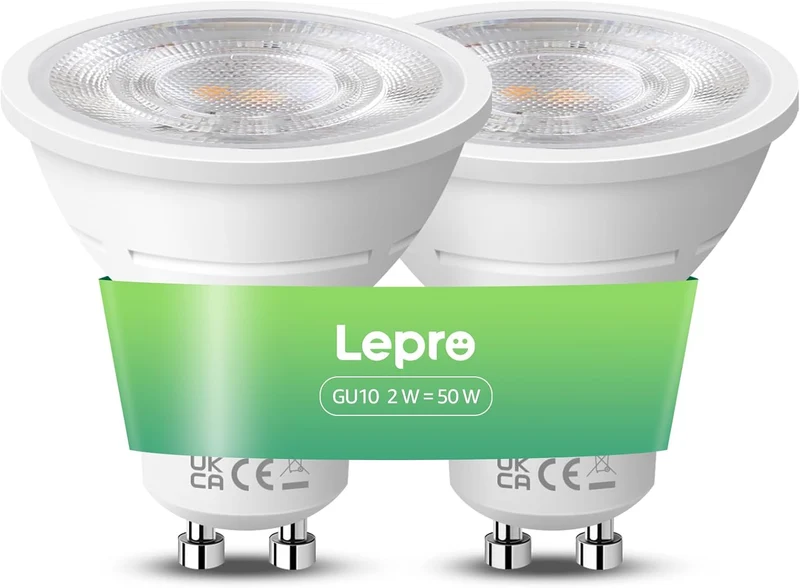 Lepro GU10 LED Warmweiss 2W Lampe, 2700K Warmweiß, 360 Lumen, 38° Abstrahlwinkel, Nicht dimmbar Reflektorlampe, Energiesparendes GU10 LED Leuchtmittel für Wohnzimmer, Küche, Schlafzimmer,2 Stück