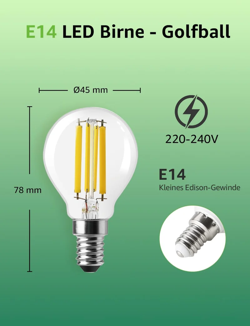 Lepro Energieklasse A E14 LED warmweiss Lampe 2.2W 470 Lumen P45 2700K Warmweiß LED Glühbirne,entspricht 40W Glühlampe,300° Abstrahlwinkel Nicht Dimmbar Energiesparlampe, 4er-Pack